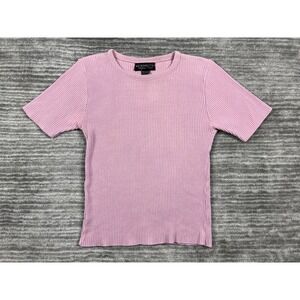 Metropolitan New York Ribbed Top Womens S Pink Short Sleeve Crew Neck Cotton USA